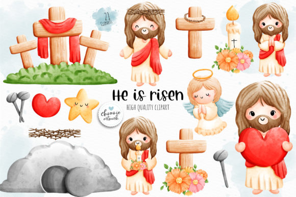 He is Risen Clipart, Jesus Clipart: Illustrations for Brand Campaigns